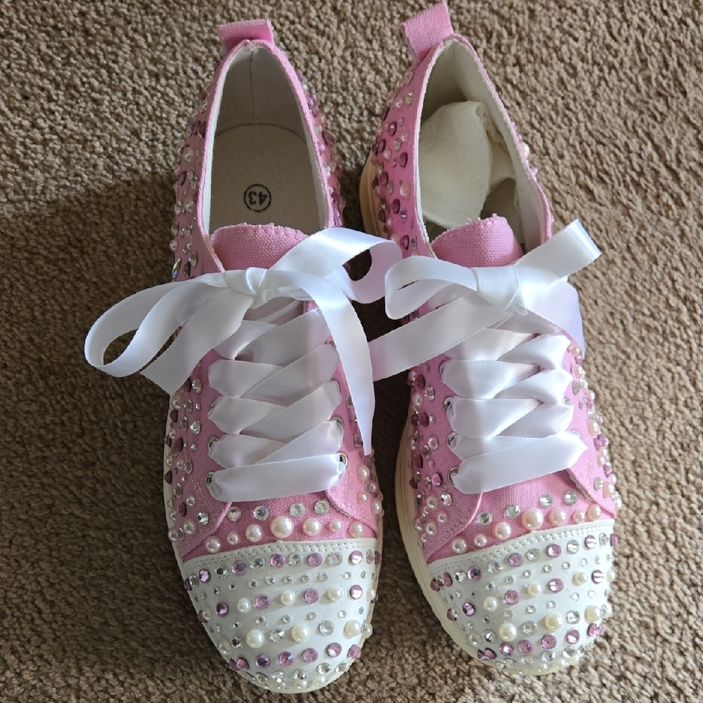 Pretty & Pink -Embellished Pink and White Women's Sneakers